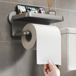ViaCassandra Wall-Mounted Toilet Paper Holder with Storage Rack – Stylish Bathroom Organizer